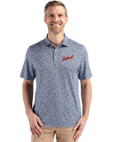 Detroit Tigers Cooperstown Cutter & Buck Pike Recycled Flora Print Mens Big & Tall Polo Navy Blue Front