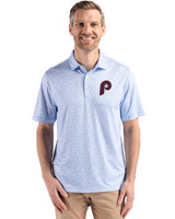 Philadelphia Phillies Cooperstown Cutter & Buck Pike Eco Flora Print Recycled Mens Polo Atlas Light Blue Front