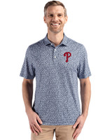 Philadelphia Phillies Cutter & Buck Pike Eco Flora Print Recycled Mens Polo Navy Blue Front