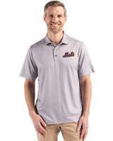 New York Mets Cooperstown Cutter & Buck Pike Eco Shadow Check Print Recycled Mens Big & Tall Polo Polished Medium Gray Front