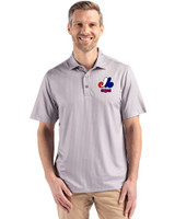 Montreal Expos Cooperstown Cutter & Buck Pike Eco Shadow Check Print Recycled Mens Big & Tall Polo Polished Medium Gray Front