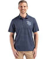 Tampa Bay Rays Cutter & Buck Pike Eco Shadow Check Print Recycled Mens Polo Navy Blue Front