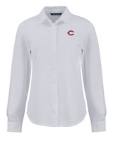 Cincinnati Reds Cutter & Buck Advantage Tri-Blend Eco Soft Pique Long Sleeve Knitted Womens Button Down WH_MANN_HG 1