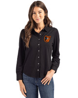 Baltimore Orioles Cutter & Buck Advantage Tri-Blend Eco Soft Pique Long Sleeve Knitted Womens Button Up Black Front