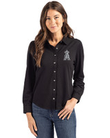Los Angeles Angels Mono Cutter & Buck Advantage Tri-Blend Eco Soft Pique Long Sleeve Knitted Womens Button Up Black Front