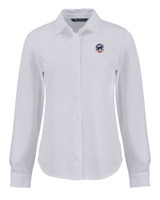Chicago Cubs Stars & Stripes Cutter & Buck Advantage Tri-Blend Eco Soft Pique Long Sleeve Knitted Womens Button Down WH_MANN_HG 1