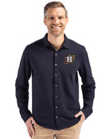 Houston Astros City Connect Cutter & Buck Advantage Tri-Blend Eco Soft Pique Long Sleeve Knitted Mens Button Up Liberty Navy Front