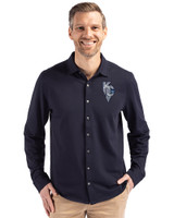 Kansas City Royals City Connect Cutter & Buck Advantage Tri-Blend Eco Soft Pique Long Sleeve Knitted Mens Button Up Liberty Navy Front