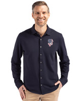 San Francisco Giants Stars & Stripes Cutter & Buck Advantage Tri-Blend Eco Soft Pique Long Sleeve Knitted Mens Button Up Liberty Navy Front