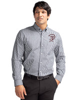 Mississippi State Bulldogs Vintage Cutter & Buck Easy Care Stretch Gingham Mens Long Sleeve Dress Shirt Charcoal Front