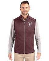 Mississippi State Bulldogs Vintage Cutter & Buck Mainsail Sweater-Knit Mens Full Zip Vest Bordeaux Heather Front