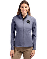 Houston Texans NFL Helmet Cutter & Buck Adapt Eco Knit Heather Recycled Womens Full Zip Navy Blue Heather Front