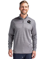 Houston Texans NFL Helmet Cutter & Buck Traverse Stretch Eco Stripe Quarter Zip Mens Pullover Elemental Grey Front