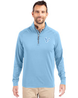 Houston Texans Monochromatic Cutter & Buck Adapt Recycled Soft Knit Stretch  Mens Quarter Zip Pullover Atlas Light Blue Front