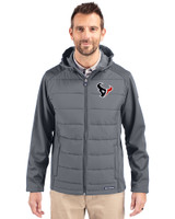 Houston Texans - Cutter & Buck Evoke Hybrid Eco Softshell Recycled Full Zip Mens Big & Tall Hooded Jacket Elemental Grey Front
