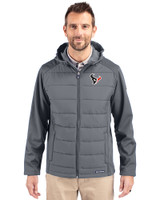 Houston Texans - Cutter & Buck Evoke Recycled HoneycombFleece Mens Big & Tall Hybrid Full Zip Jacket Elemental Grey Front