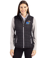 Kansas Jayhawks Cutter & Buck Rainier PrimaLoft® Womens Eco Insulated Full Zip Puffer Vest Black Front