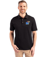 Kansas Jayhawks Cutter & Buck Advantage Eco Tri-Blend Pique Mens Polo Black Front