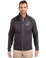 Kansas Jayhawks Cutter & Buck Mainsail Sweater-Knit Mens Full Zip Jacket Charcoal Heather Front