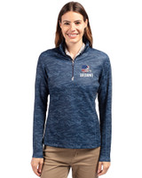 Cleveland Browns Americana Cutter & Buck Traverse Stretch Eco Camo Print Quarter Zip Womens Pullover Navy Blue Front