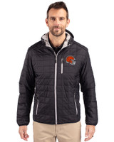 Cleveland Browns Helmet Cutter & Buck Rainier Primaloft Eco Mens Full Zip Hooded Jacket Black Front