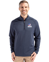 Cleveland Browns Americana Cutter & Buck Peshastin Recycled Grid Fleece Mens Half Zip Pullover Navy Blue Heather Front