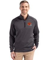 Cleveland Browns Helmet Cutter & Buck Peshastin Recycled Grid Fleece Mens Half Zip Pullover Black Heather Front