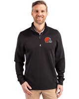 Cleveland Browns Cutter & Buck Traverse Stretch Eco Quarter Zip Mens Big and Tall Pullover Black Front