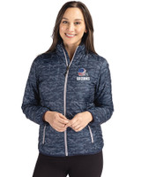 Cleveland Browns Americana Cutter & Buck Rainier PrimaLoft® Womens Eco Insulated Full Zip Printed Puffer Jacket Dark Navy Front