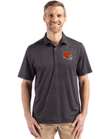 Cleveland Browns Helmet Cutter & Buck Pike Eco Shadow Check Print Recycled Mens Big & Tall Polo Black Front