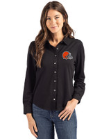 Cleveland Browns Cutter & Buck Advantage Tri-Blend Eco Soft Pique Long Sleeve Knitted Womens Button Up Black Front
