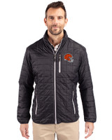 Cleveland Browns Helmet Cutter & Buck Rainier Recycled Insulated Puffer Mens Full Zip Jacket Black Front