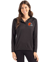Cleveland Browns Cutter & Buck Coastline Epic Comfort Recycled Womens Hooded Shirt Black Front