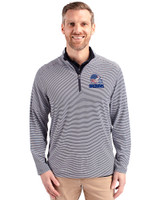 Cleveland Browns Americana Cutter & Buck Virtue Eco Pique Micro Stripe Recycled Mens Big & Tall Quarter Zip Navy Blue/White Front