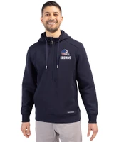 Cleveland Browns Americana Cutter & Buck Roam Epic Versatility Half Zip Recycled Mens Hooded Pullover Navy Blue Front
