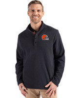 Cleveland Browns Cutter & Buck Hunts Point Eco Textured Fleece Recycled Mens Snap Pullover Black Front