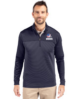 Cleveland Browns Americana Cutter & Buck Traverse Recycled Smooth Stretch Mens Big & Tall Stripe Quarter Zip Pullover Liberty Navy Front