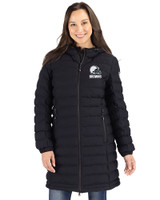 Cleveland Browns Mono Cutter & Buck Mission Ridge Repreve Eco Insulated Womens Long Puffer Jacket Black Front