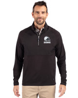 Cleveland Browns Monochromatic Cutter & Buck Adapt Recycled Soft Knit Stretch Mens Hybrid Quarter Zip Pullover  Black Front
