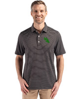 North Texas Mean Green Cutter & Buck Forge Epic Confidence Fine Line Stripe Stretch Recycled Mens Polo Black/White Front