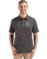 Marshall Thundering Herd College Vault Cutter & Buck Forge Epic Confidence Fine Line Stripe Stretch Recycled Mens Polo Black/White Front