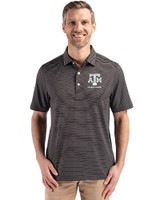 Texas A&M Aggies Alumni Cutter & Buck Forge Recycled Fine Line Stripe Four-Way Stretch Mens Polo Black/White Front
