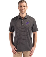 Washington Huskies Cutter & Buck Forge Epic Confidence Fine Line Stripe Stretch Recycled Mens Polo Black/White Front