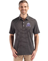 Northwestern Wildcats College Vault Cutter & Buck Forge Recycled Fine Line Stripe Four-Way Stretch Mens Polo Black/White Front