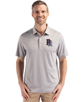 Round Rock Express Cutter & Buck Forge Epic Confidence Fine Line Stripe Stretch Recycled Mens Polo Polished/White Front