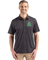 Marshall Thundering Herd College Vault Cutter & Buck Pike Eco Shadow Check Print Recycled Mens Big & Tall Polo Black Front