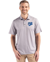Pitt Panthers College Vault Cutter & Buck Pike Eco Shadow Check Print Recycled Mens Big & Tall Polo Polished Medium Gray Front