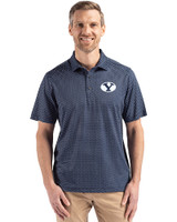 Brigham Young Cougars Cutter & Buck Pike Eco Shadow Check Print Recycled Mens Big & Tall Polo Navy Blue Front