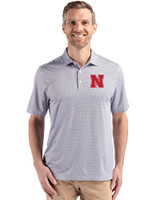 Nebraska Cornhuskers Cutter & Buck Pike Eco Diamond Dot Print Recycled Mens Big & Tall Polo Black Front