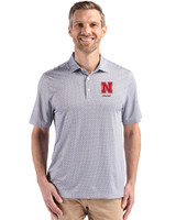 Nebraska Cornhuskers Alumni Cutter & Buck Pike Eco Diamond Dot Print Recycled Mens Big & Tall Polo Black Front